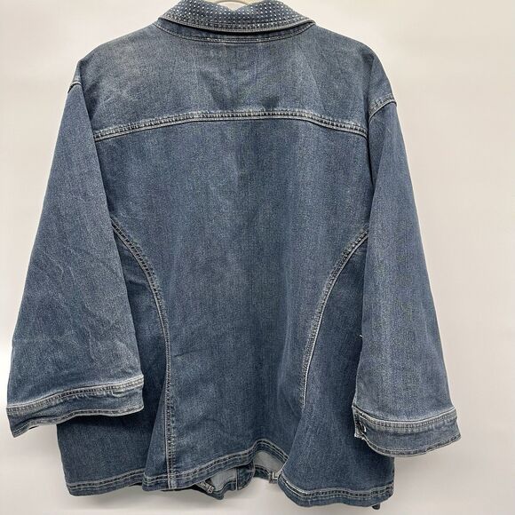 Catherines Studded Denim Jacket Plus Sz 4X Embellished Button Up Shacket Sparkly - Picture 2 of 11